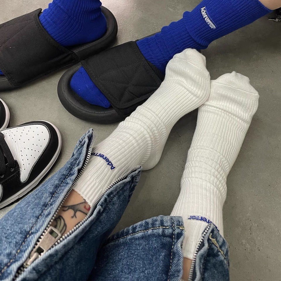 ader双针袜子棉潮牌袜男韩设计师潮牌男女简约ins百搭中筒袜-阿里巴巴