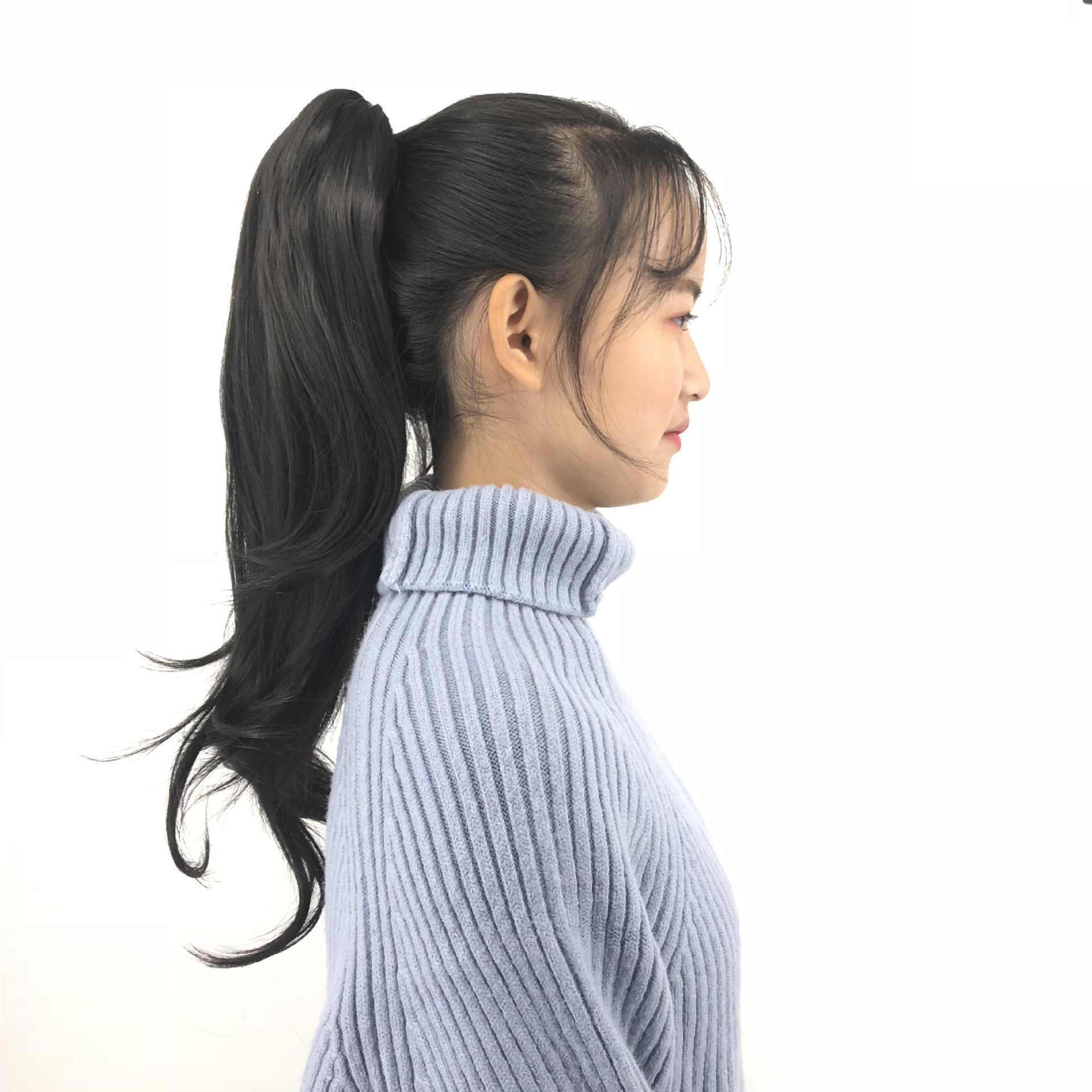 亚马逊新款马尾假发虎夹梨花卷长发马尾抓夹化纤卷发夹子马尾批发