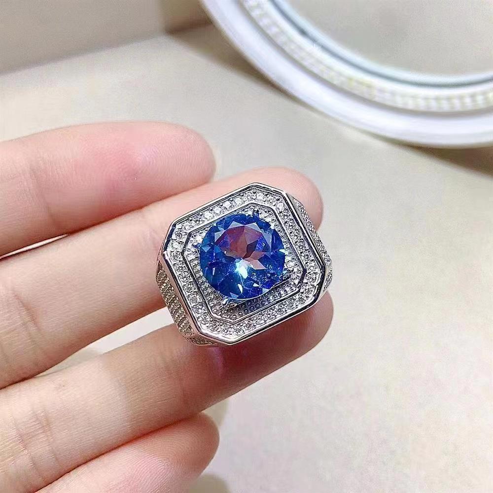 霸气高大上瑞士蓝托帕石男戒镀白金镶嵌宝厂家直销-阿里巴巴