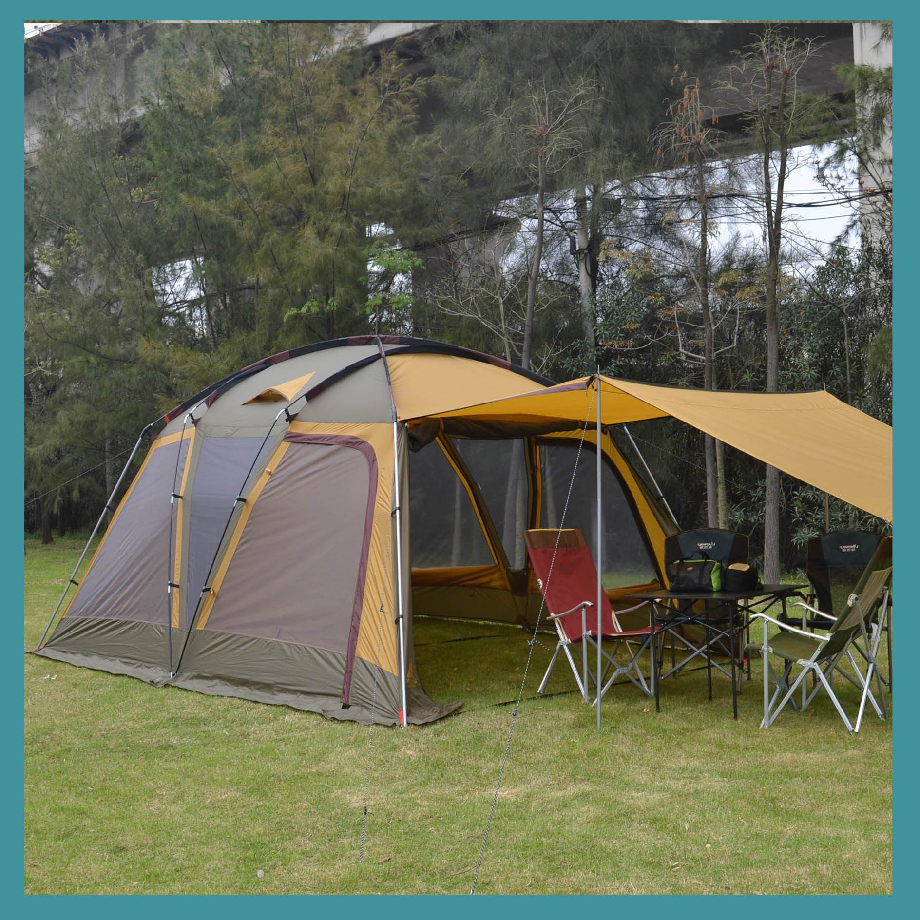 大帐篷户外露营两室一厅野外加厚防暴雨野营装备野餐便携式