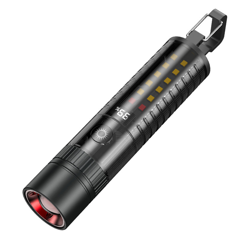 Cross-Border White Laser LED Power Torch Type-C Charging Cob Sidelight Multi-Function Zoom Digital Display Flashlight