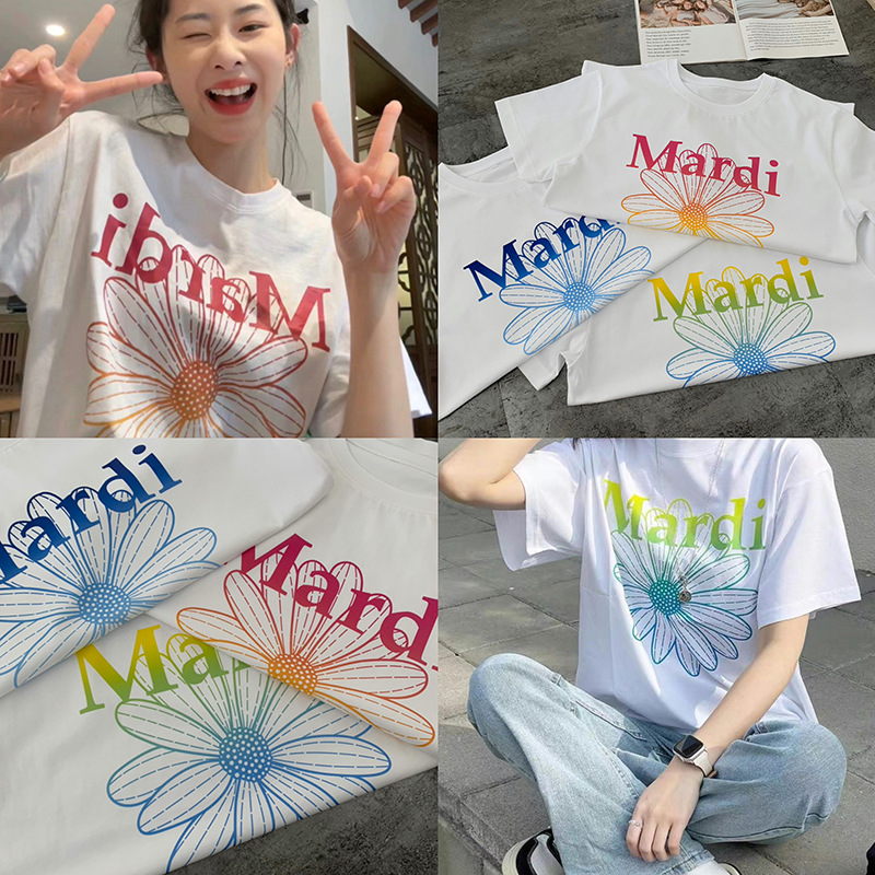 韩国小众潮牌渐变色小雏菊印花女士t恤韩版宽松休闲简约女t恤