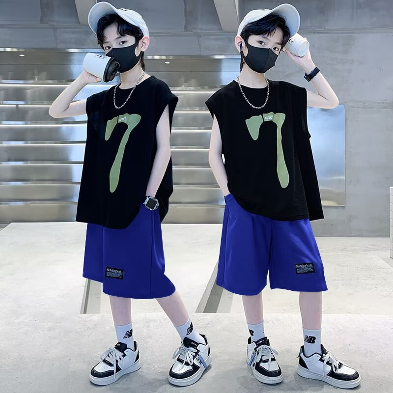 男童无袖套装夏装帅气潮儿童夏季薄款衣服7到8九十一岁男孩两件套