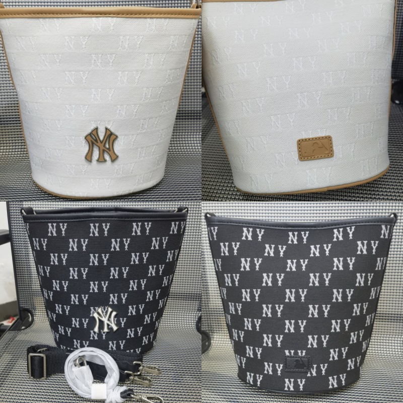 韩国mlb水桶包2024新款帆布金属标ny字母 老花复古女生手提单肩包