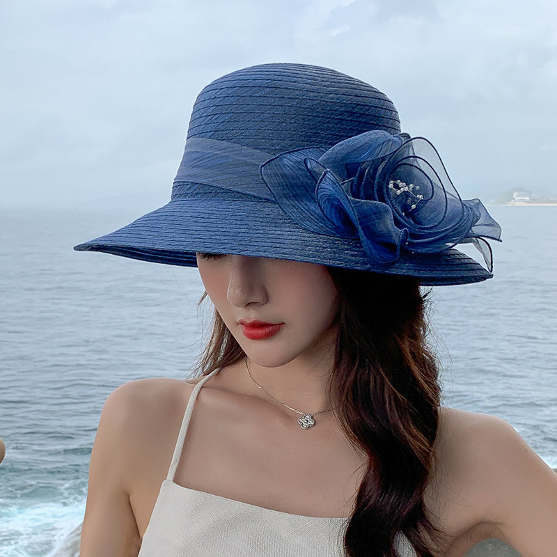 Organza Big Brim Beach Hat Women's Outdoor Summer Sun-Proof Travel Bucket Hat Fashion Korean Style Bucket Hat