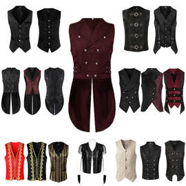 2025春秋新款欧美中世纪男装哥特式背心舞台服装男士马甲外套套装