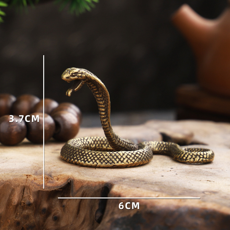 铜蛇摆件工艺品 金属纯铜眼镜蛇摆设 金蛇风水家居办公室桌面装饰