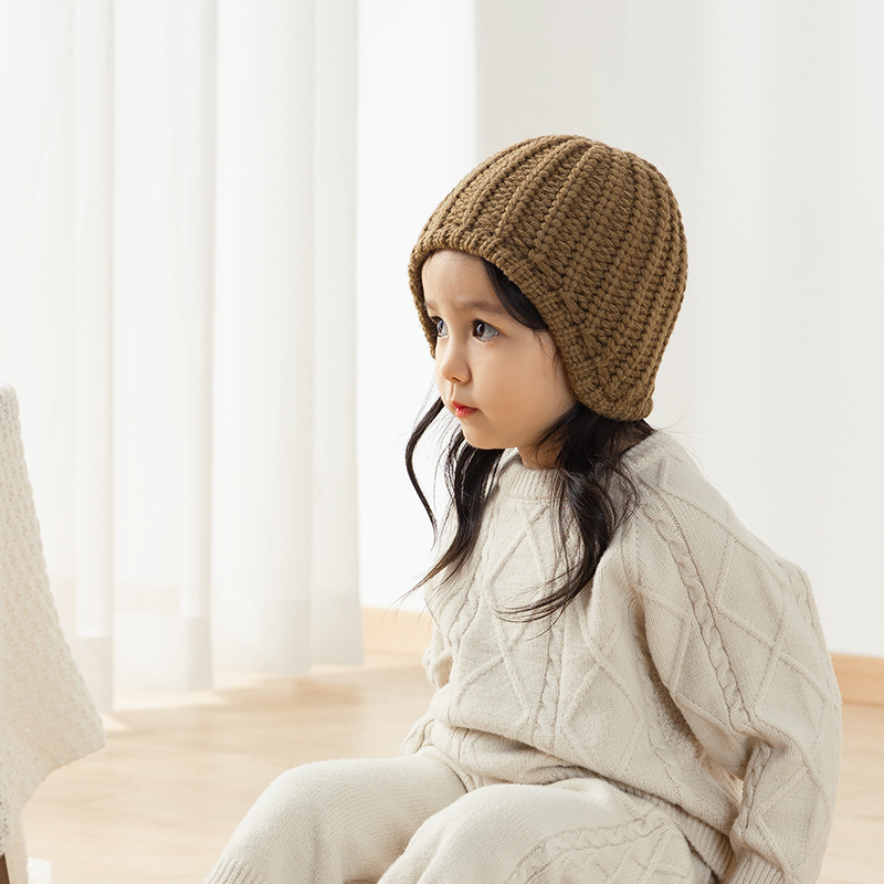 复古风儿童毛线帽宝宝帽子秋冬款洋气女童针织帽男童护耳帽套头帽