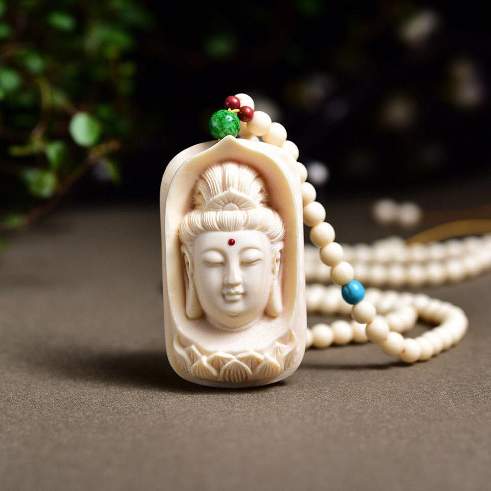 猛犸象牙冰料牙雕大师手工雕刻精美观音吊坠挂牌真收藏送礼