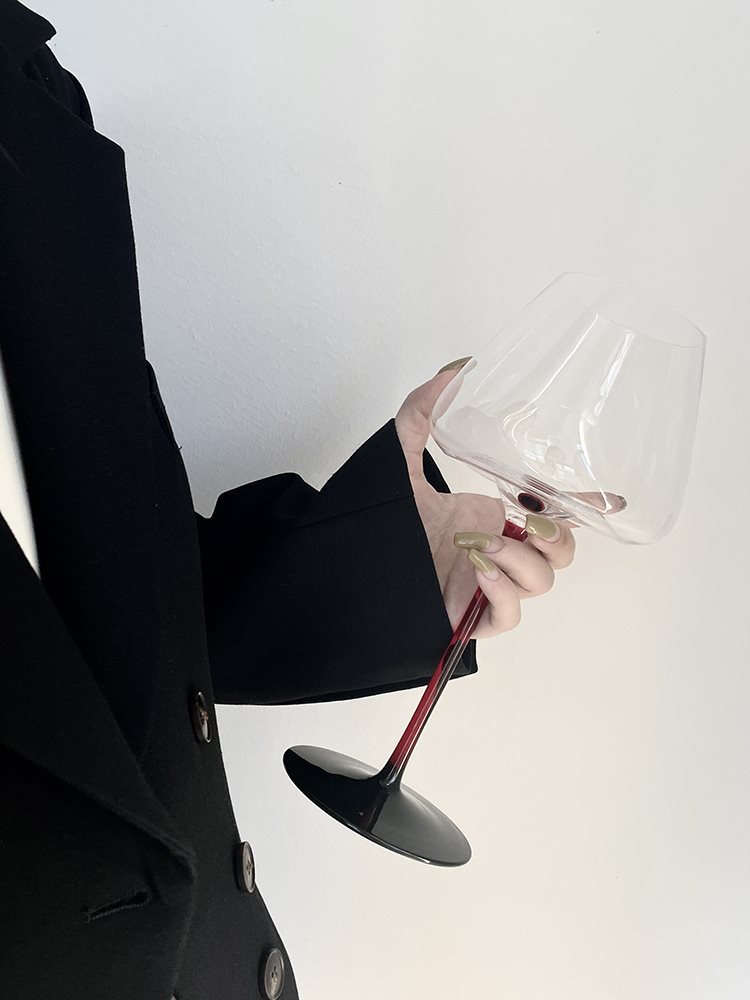 黑领结红杆红酒杯轻奢高档创意勃艮第水晶高脚杯凹底葡萄酒杯家用
