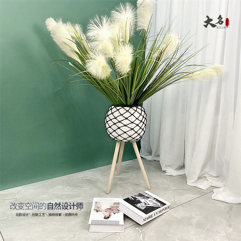 Flower Pot Straw and Rattan Woven Woven Creative Foreign Trade Flower Pot Balcony Living Room Sansevieria Trifasciata Prain Wooden Legs Detachable Factory in Stock