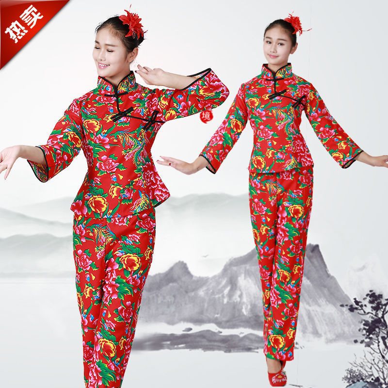 秧歌服女新款广场舞蹈服套装东北腰鼓服装中老年扇子舞演出服