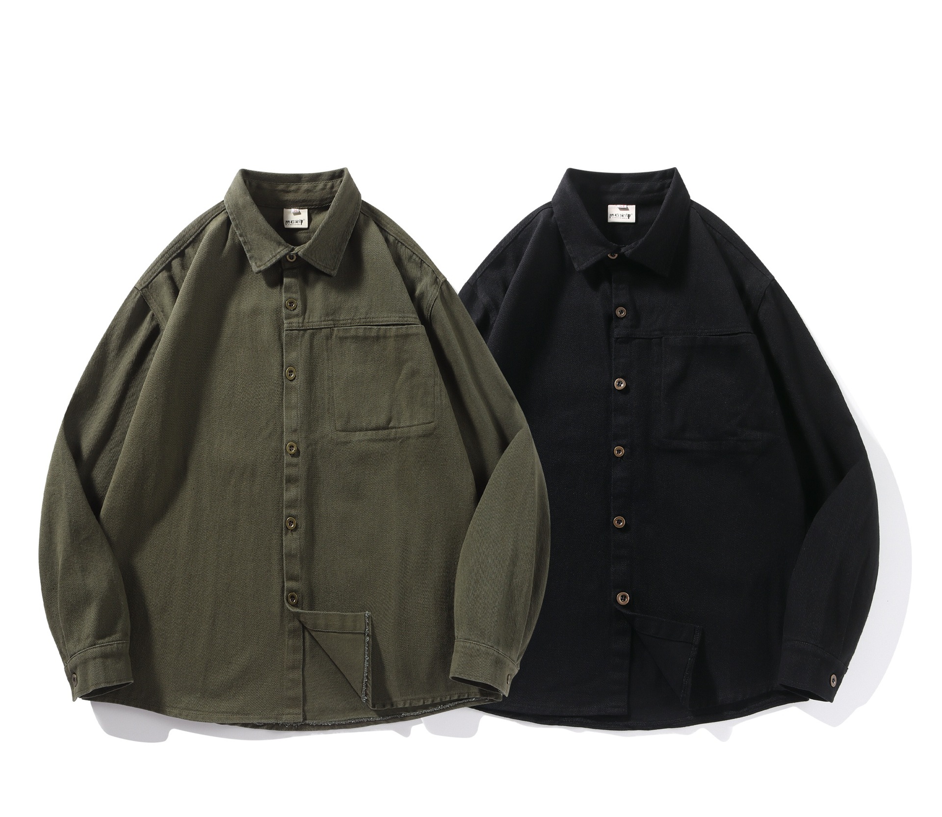 日式工装纯棉衬衫男长袖情侣外套休闲百搭男女同款宽松纯色衬衣