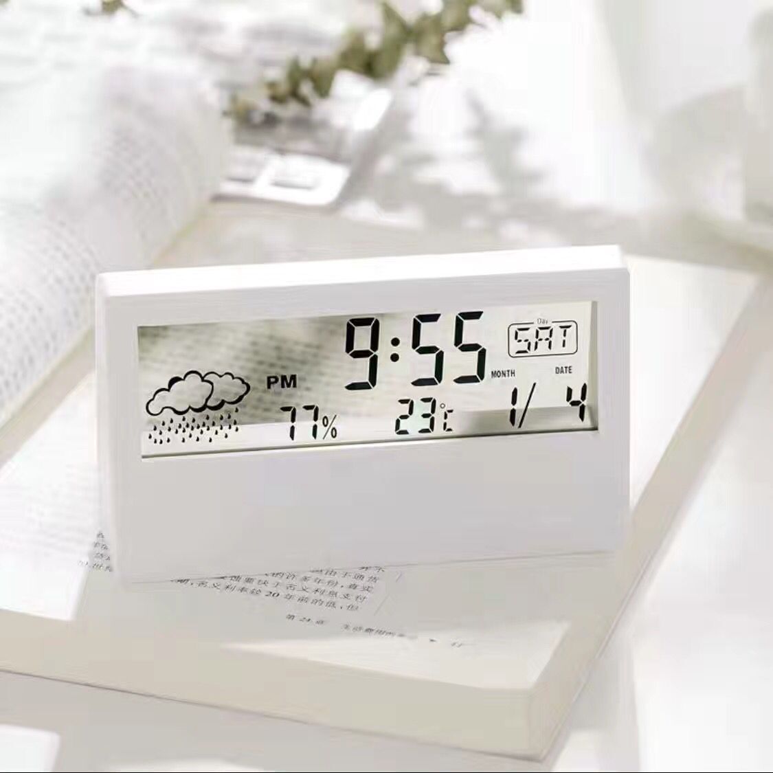 LCD Student Bedside Desk Clock Creative Digital Clock Multifunctional Meteorological Electronic Alarm Clock with Temperature and Humidity