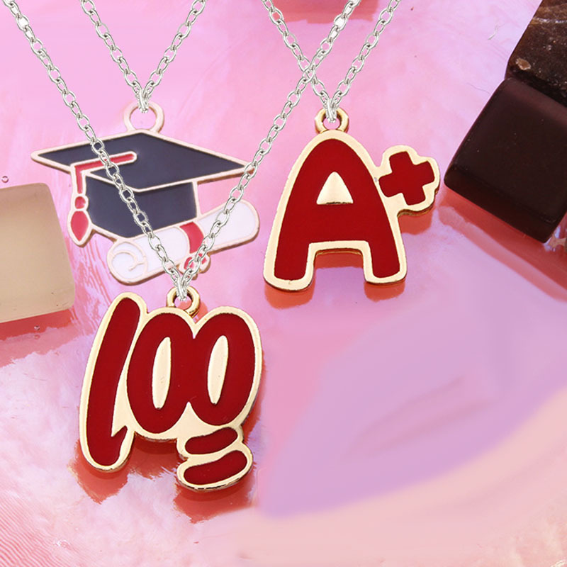 可爱逢考必过100分a 项链博士帽吊坠项链朋友学生饰品男女礼物
