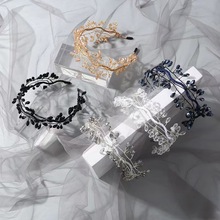 韩国手工发箍奢华铜丝串珠缠绕花朵头箍跨境高档编织水晶发箍
