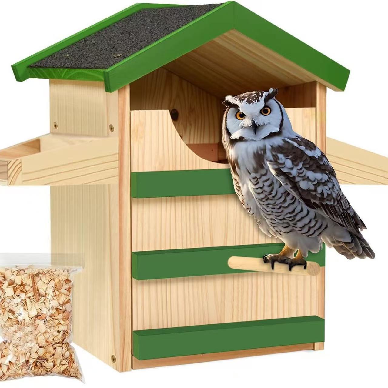 木质猫头鹰屋鸟窝小房子造型壁挂式户外鸟类栖息地鹦鹉繁殖保暖箱