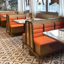 咖啡厅卡座沙发编藤餐椅连锁店茶餐厅东南亚风靠墙餐饮店桌椅组合