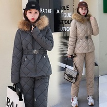 外贸冬季新款棉衣套装女韩版户外滑雪羽绒棉服加厚保暖连体两件套