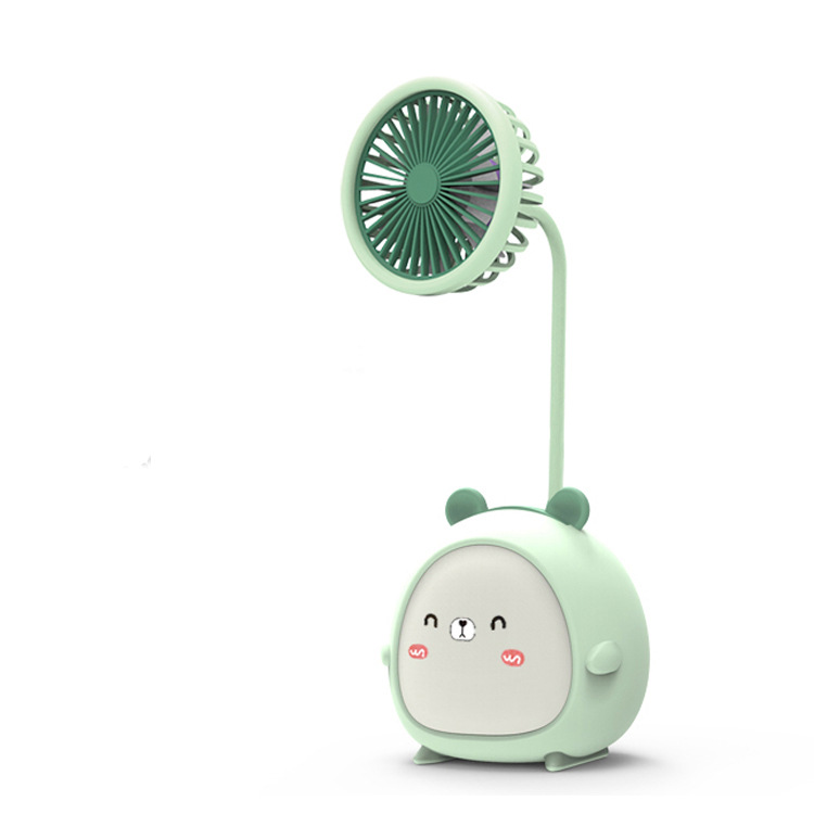 Cartoon Usb Rechargeable Portable Fan Student Dormitory Desktop Little Fan Ambience Light Mini Cute Fan