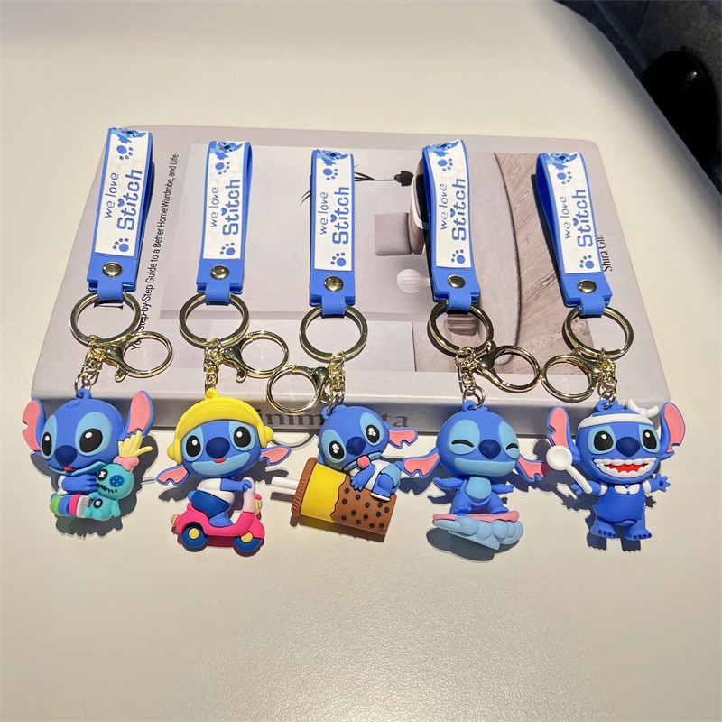 Creative Cartoon Sports Surfing Stitch Keychain Cute Dessert Stitch Key Chain Men and Women Handbag Pendant