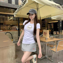 韩国都市运动休闲套装裙24年夏装气质搭配珍珠印花宽松短袖T+半裙