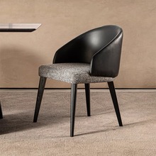 北欧餐椅家用现代简约餐厅轻奢实木餐椅棉麻靠背椅超纤皮设计师椅