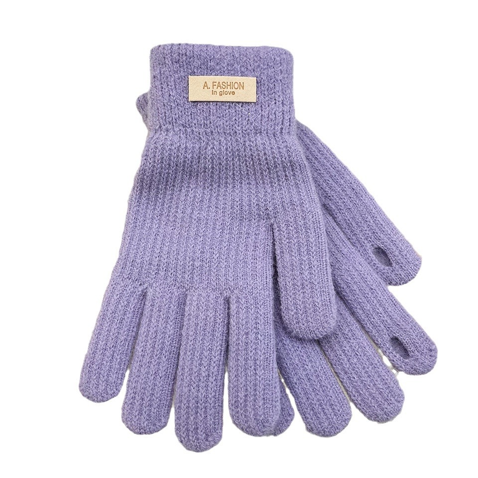 South Korea Knitted Knitting Wool Gloves Women's Cold Protection in Winter Thickened Fleece-lined Candy Color Cycling Touch Screen Exposed Finger Five Fingers