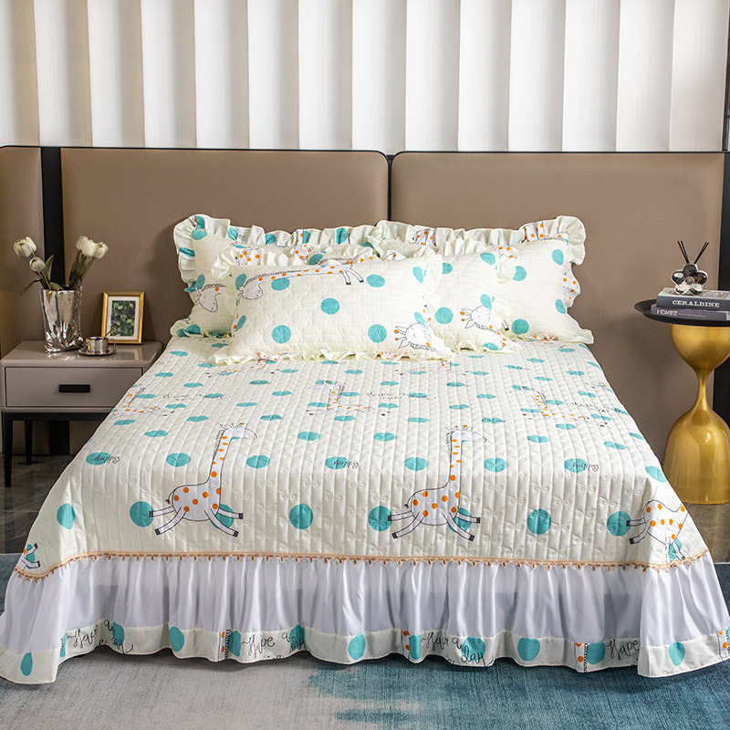 全棉夹棉床盖单件防滑式床裙纯棉斜纹绗缝床罩四件套床上用品批发