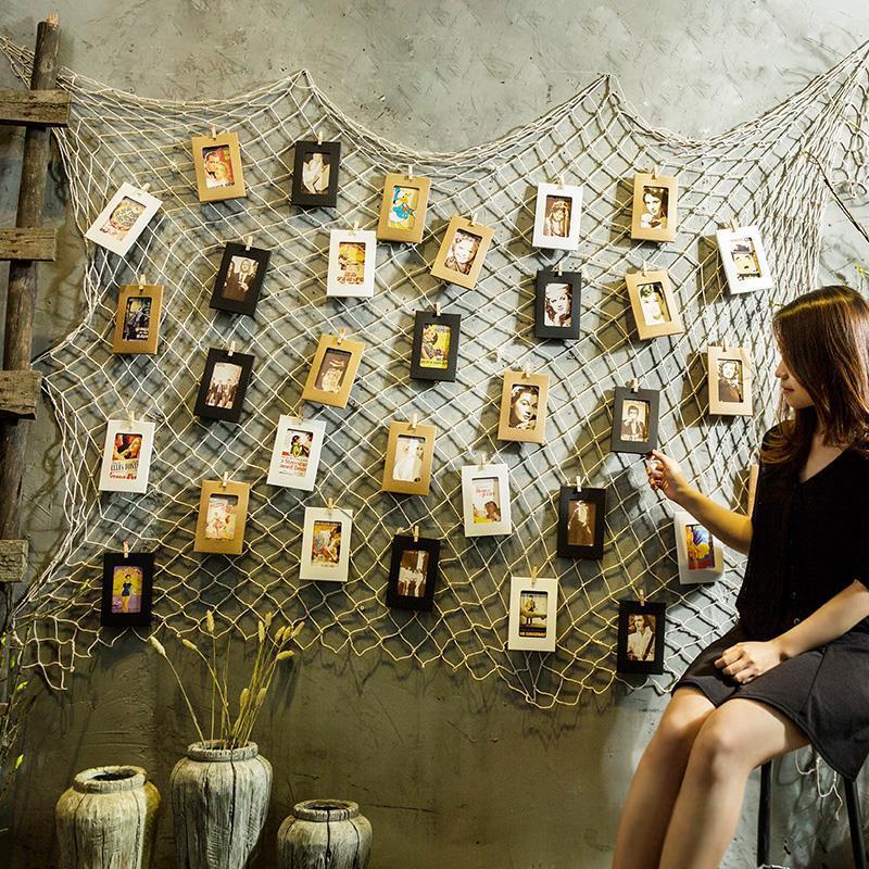 工业风背景墙渔网装饰复古墙上酒吧店铺墙面挂件奶茶墙壁麻绳相框