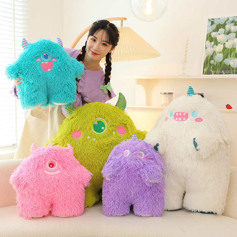 Popular Cartoon Little Monster Plush Toy Monster Doll Cartoon Big Eye Monster Long Hair Doll Pillow Crane Machines Wholesale