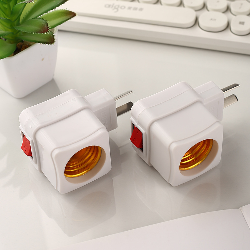 e27罗口灯头 烟斗型螺口插式灯口 带开关插壁式灯头白色小插座