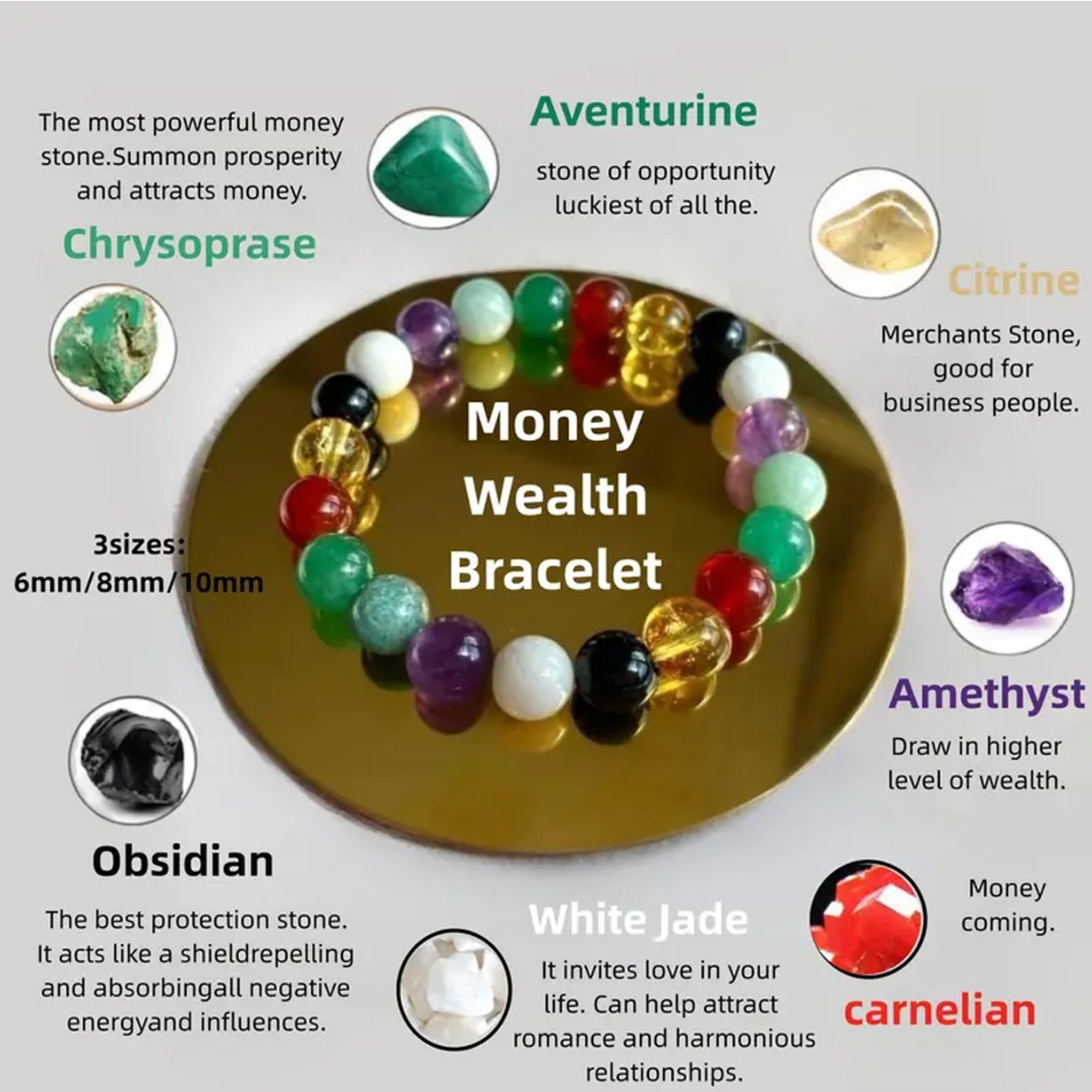 跨境新款亚马逊temu爆款紫水晶黄晶绿东陵石8mm串珠手链temu跨境