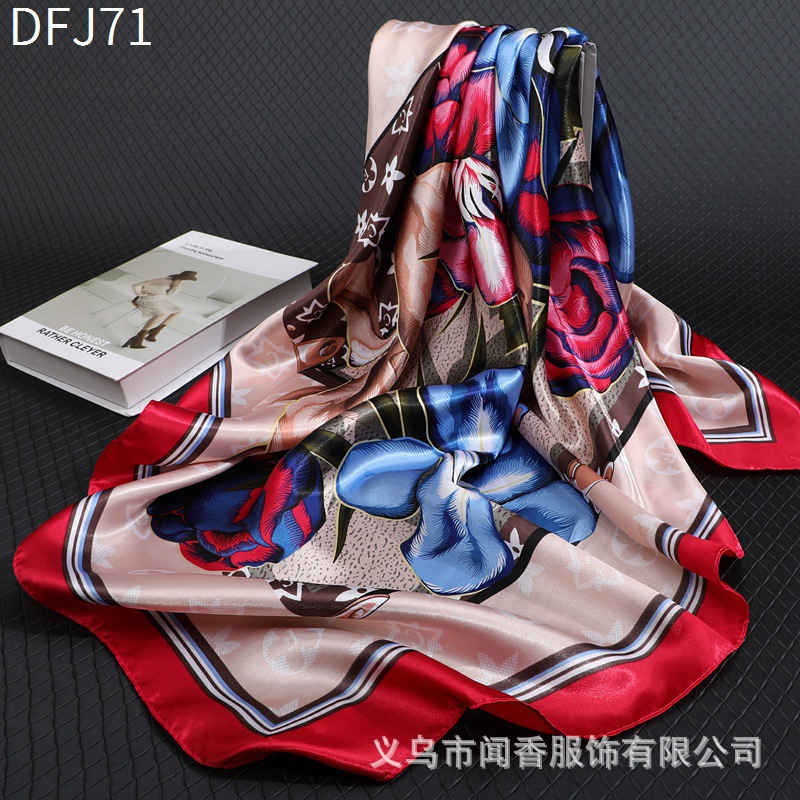 Silk Scarf Women's Fashionable Presbyopic Printed Scarf 90 Square Scarf Mother's Neck Protection Decorative Scarf Satin Emulation Silk Scarf