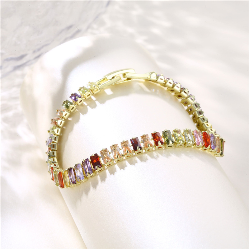 European and American Fashion Colorful Zircon Bracelet Female New Hip Hop Copper-Plated Gold Claw Chain Inlaid Zirconium Color Bracelet Wholesale