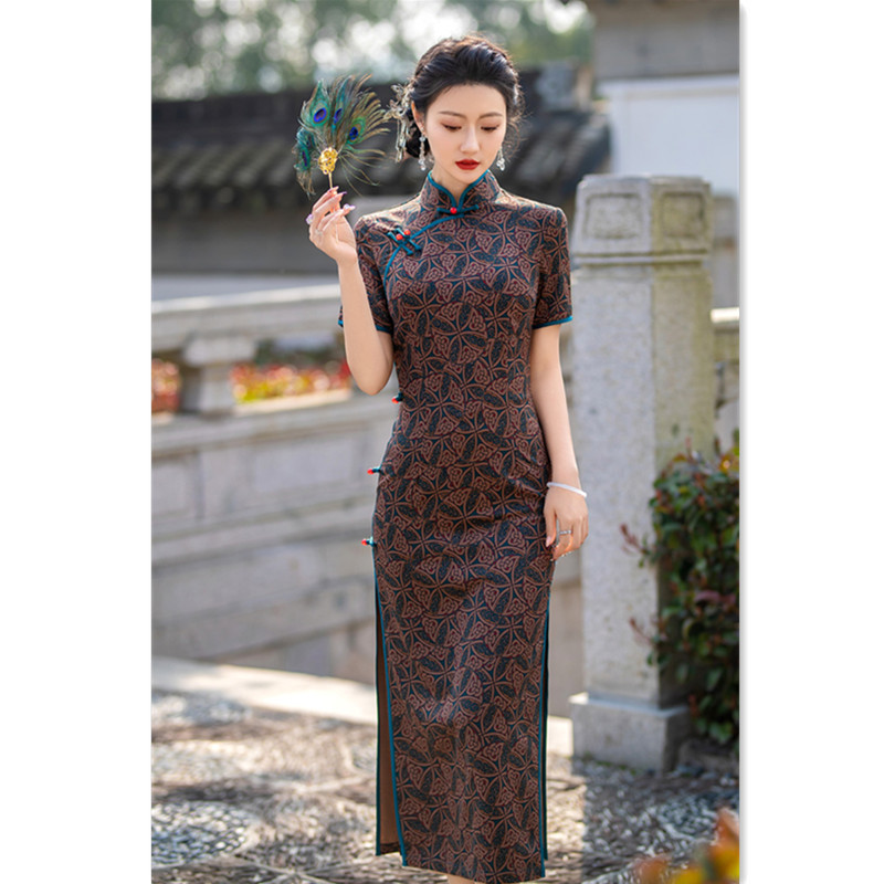 老上海复古中国风绫罗缎提花长款旗袍2024夏新款改良中式妈妈旗袍