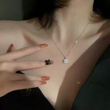 s999纯银小方块锆石项链轻奢时尚方糖锁骨链新款小众女高级感