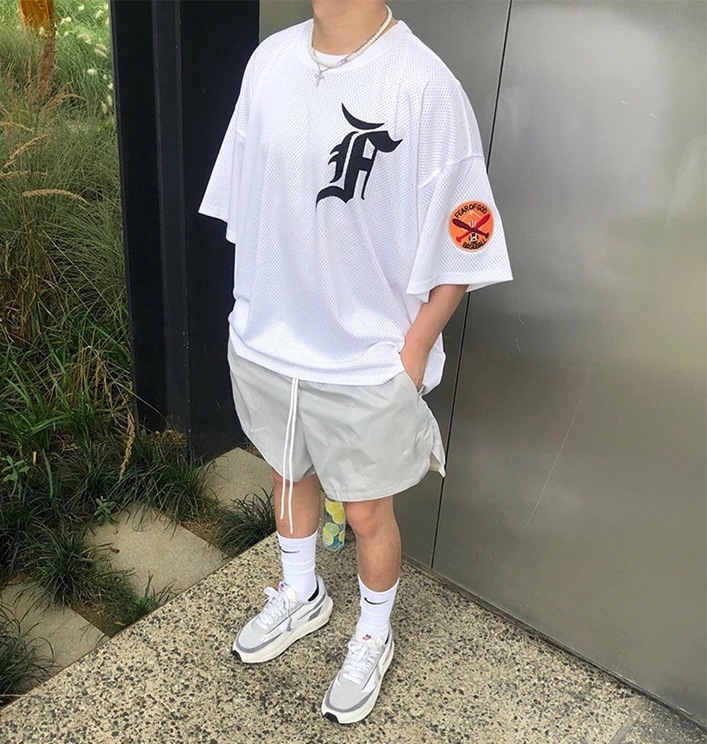 比伯男女同款fog第五季主线网眼袖章篮球棒球衫短袖夏季休闲t恤潮