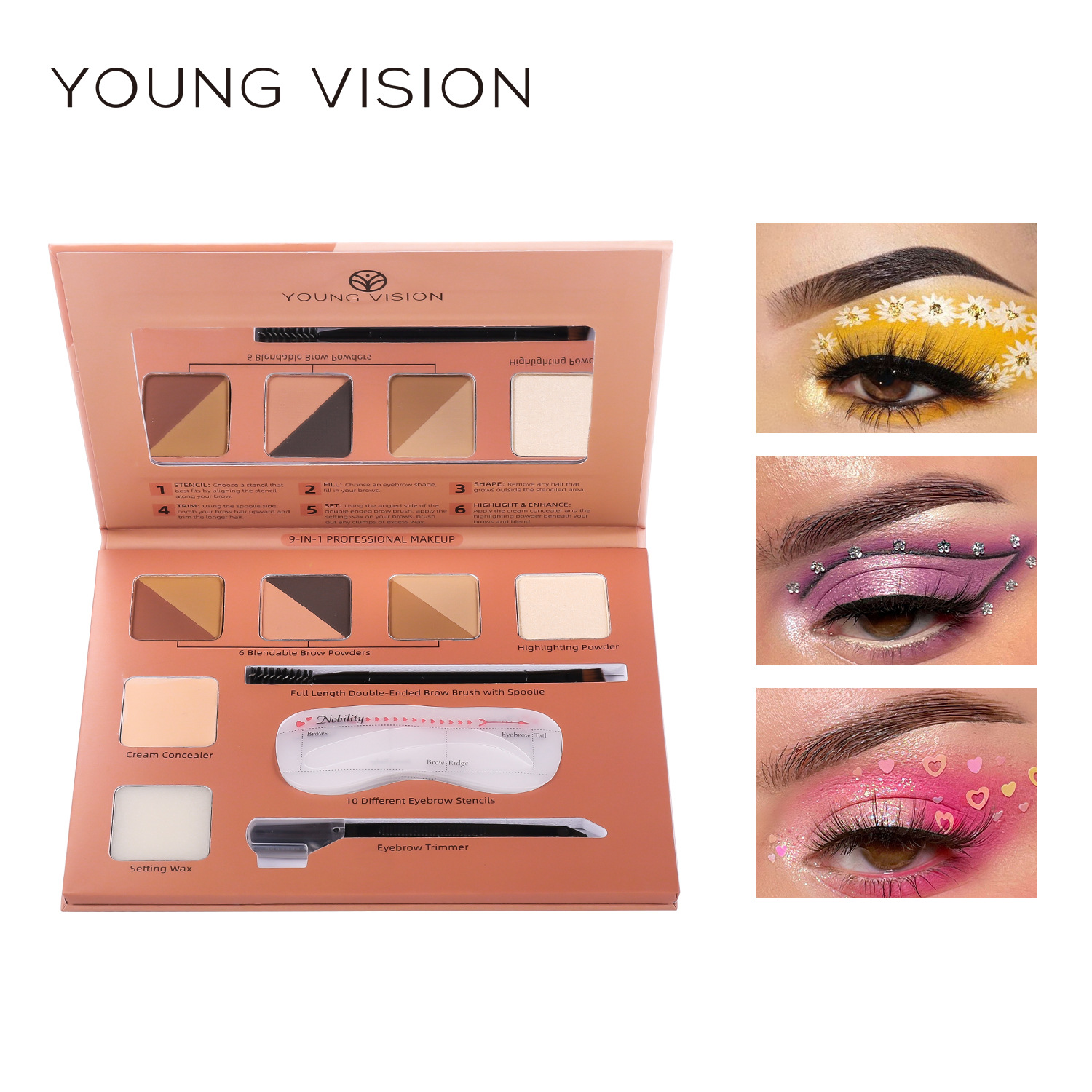 Young Vision 6 Colors Makeup Brow Powder Kit Eyebrow Shaping Lazy Eyebrow Powder Hairdressing Kit Contour Compact Wholesale