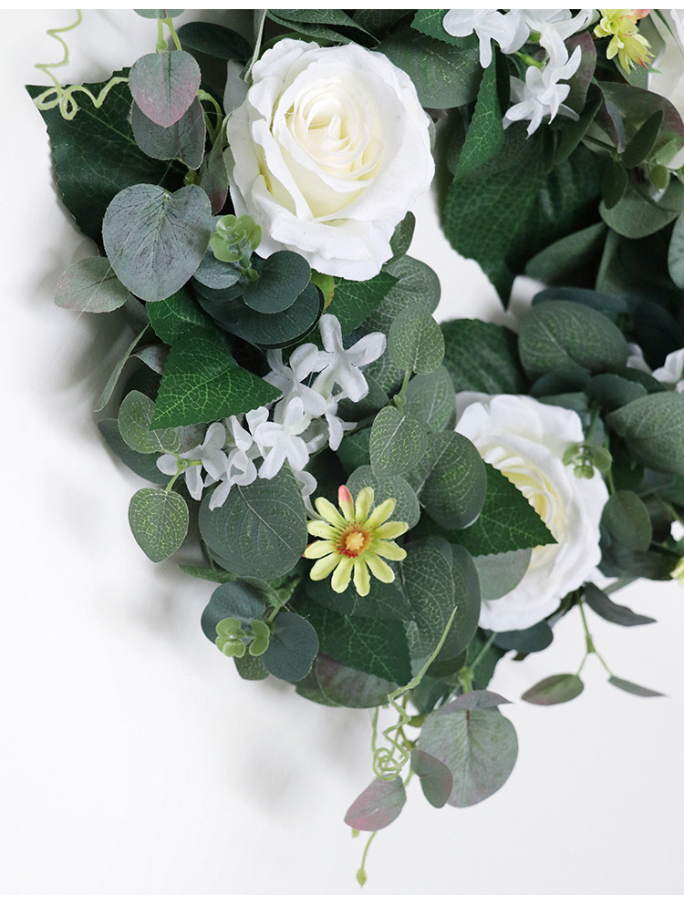 欧式仿真玫瑰尤加利叶花环家居婚礼庭院装饰门挂墙饰花圈亚马逊