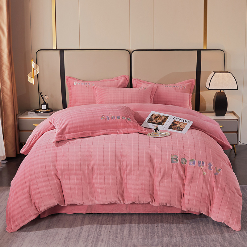 质鼎新款高品质牛奶绒绒四件套件代发床单款四件套豆沙家纺-阿里巴巴