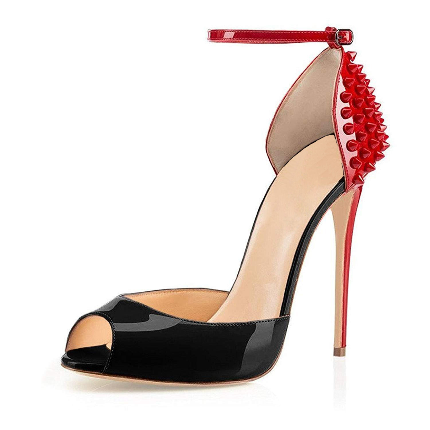 跨境欧洲站女鞋 鱼嘴拼色铆钉高跟鞋 外贸速卖通时装凉鞋-阿里巴巴