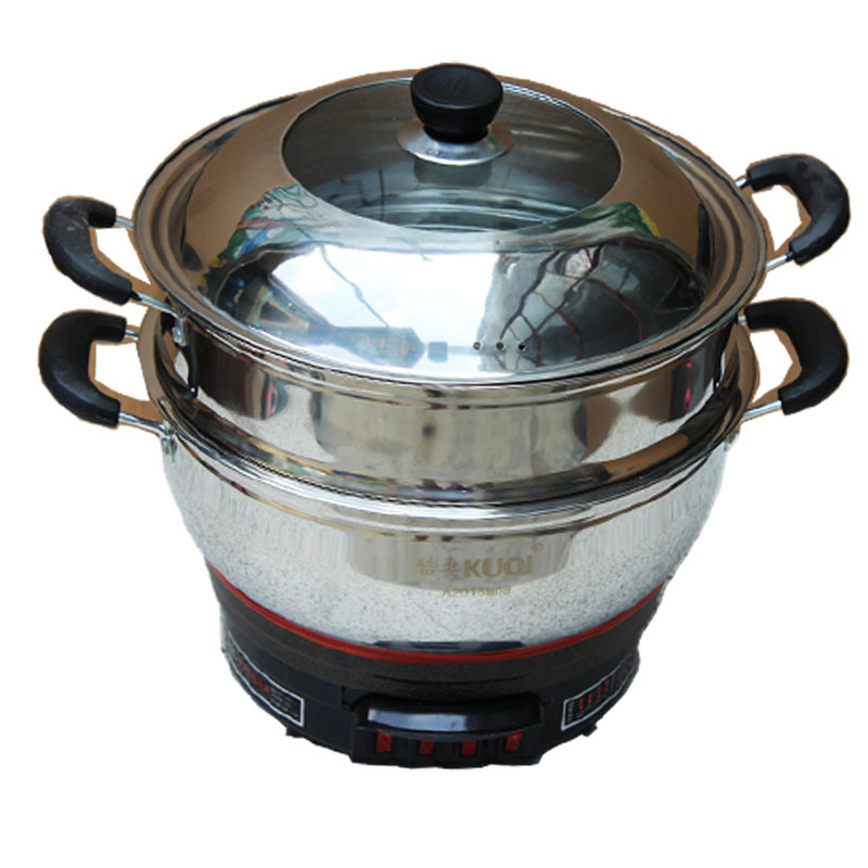 电热锅家用加厚不锈钢电炒锅炒菜蒸煮多用体电锅蒸锅火锅