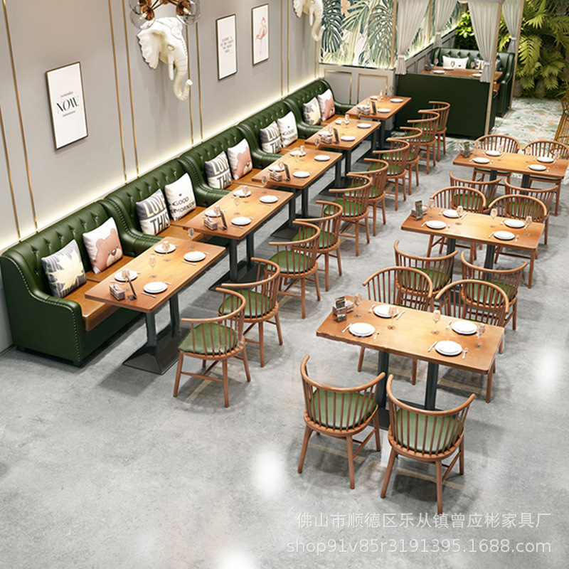 日料茶楼火锅饭店餐厅卡座沙发咖啡厅小吃奶茶快餐店实木桌椅组合