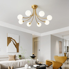 美式全铜轻奢主卧室复古吸顶灯法式现代客厅灯餐厅书房玻璃球灯具