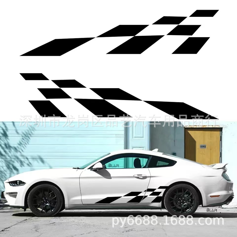 x-342新款汽车运动格子拉花全车贴车身贴 遮划痕整车贴纸通用车型