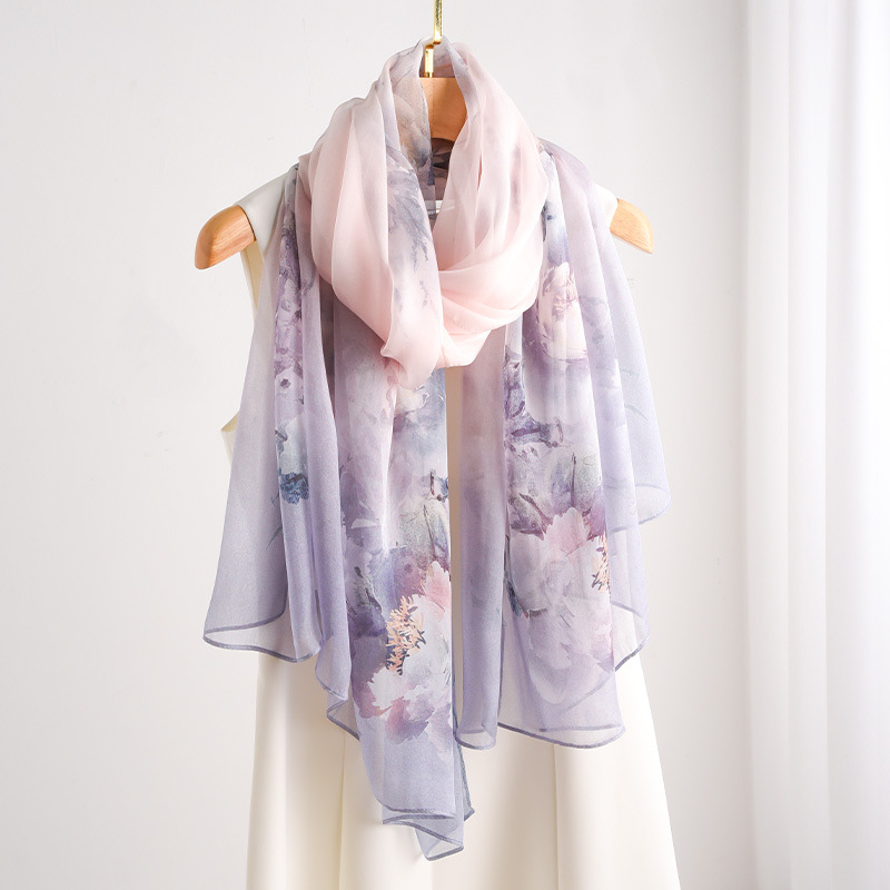 Scarf 2024 New Large Gauze Scarf Imitated Silk Scarves High-End Spring and Summer Sun Protection High-End Mother Thin Fashion Scarf