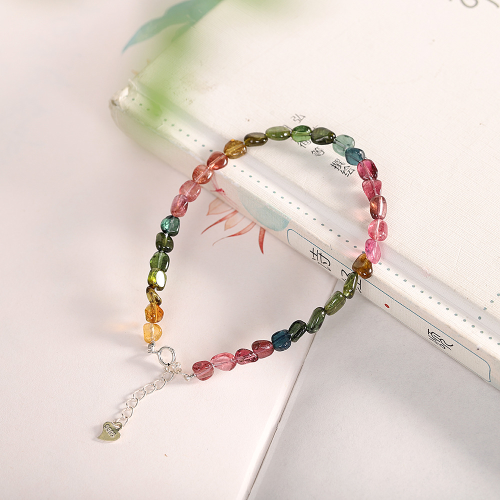 人品银品 时尚小清新手饰s925银饰品配件 随型女式巴西碧玺手链