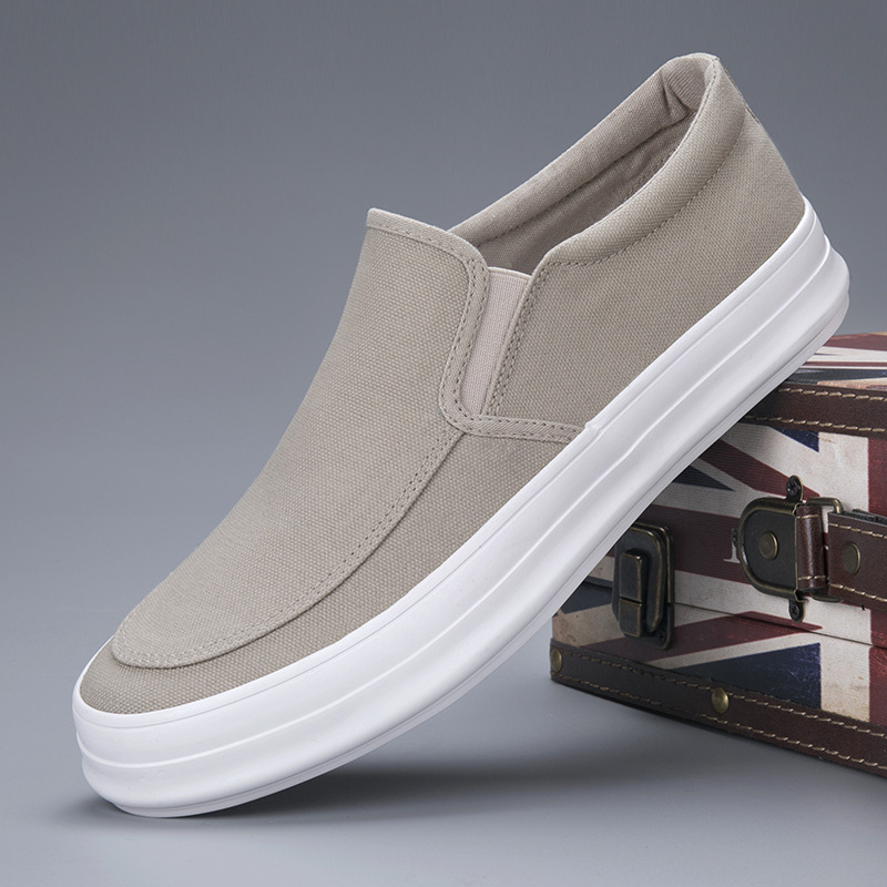 2024春季新款男鞋透气潮帆布鞋老北京厚底休闲鞋一脚蹬平底板鞋男