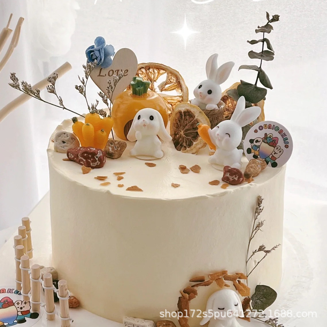 兔子蛋糕装饰摆件可爱小清新女孩森系竹筐小兔子网红烘焙生日插件
